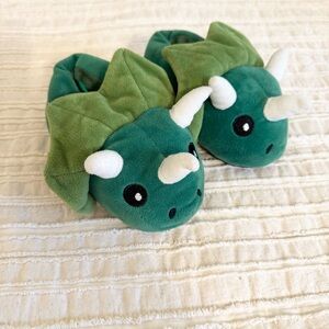 Kids Toddler Triceratops Dinosaur Slippers Size S 11/12 Plush Green Soft
